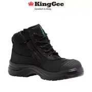 Mens KingGee Tradie Side Zip Up Work Boots Black Water Resistant Leather K27150