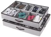 Under Bed Shoe Storage Organizer with Adjustable Dividers, Shoe Holder with