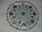 18'' Round Handmade Marble Malachite Side Coffee Table Top Lapis Inlay