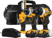 Tools - 20V, 3-Piece Power Tool Kit - Hammer Drill Driver, Impact Driver, LED Wo