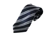 Mens Navy, Black, White & Grey Striped Patterned 8cm Neck Tie