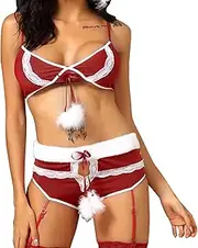 [Generic] Sexy Lingerie Set with Garter Belt Set with Garter Belts Lace Teddy Bodysuit Plus Size Costumes for Women Lingerie