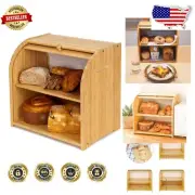 Natural Bamboo Bread Box with Adjustable Shelf - Ideal for Fresh Baked Goods