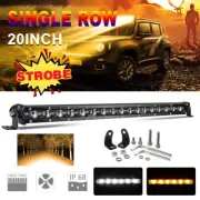 6D 20" Slim Single Row Amber Strobe LED Work Light Bar Driving Off Road SUV ATV