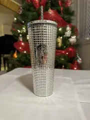 BRAND NEW Holiday Starbucks SILVER MIRROR GRID 24oz COLD DRINK TUMBLER 2023