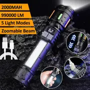 990,000Lm Led Super Bright Flashlight Torch Zoom Light Hunting Rechargeable Lamp