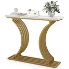 100 cm Gold Entryway Table Modern Console Table with White Faux Marble Tabletop