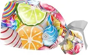 [WOSHJIUK] Working Hat 2 Pack Scrub Caps for Women,Colorful Candy,Tie Back Cap Adjustable Scrub Hat
