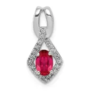 14k White Gold Real Diamond and .62 Oval Ruby Pendant