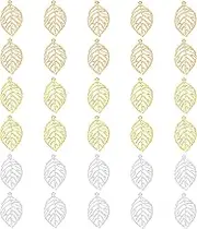 uxcell Leaf Pendants, 60Pcs 2"/50mm Metal Tree Leaf Beads Bulk Leaves Charm Mesh for Jewelry Making Bracelet Necklace Earring Keychain Style 3