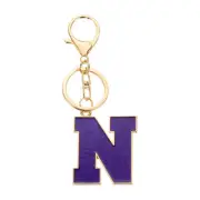Initial Letter Keychain, Alphabet Letter A-Z Keyring, Purple (N)