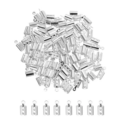 300Pcs Cord End Caps, 4.2mm End Caps Barrel Beads Kumihimo Iron (Silver)