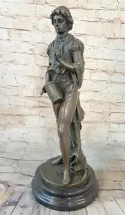 French Civil War Drummer Bronze Sculpture Marble Base Statue Figurine Figure Art