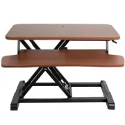 VIVO Dark Walnut 26" Height Adjustable Standing Desk Monitor Riser, Black Frame