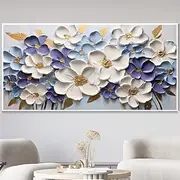 Handmade 3D White Flower Landscape Art Original Gold Textured Wall Art Blooming Flowers Canvas Oil Painting Wedding Decor Christmas Gifts No Frame