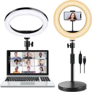 Selfie Ring Light with Stand and Phone Holder, 10'' Dimmable Desktop LED Circ...
