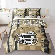 American Football City Comforter Set 7 Piece Bed in a Bag Twin,Rugby Sports Ball Game Bedding Set Football Helmet Sheet Set Competitive Games European Sport Bed Set,Black Khaki Brown (New Orleans)