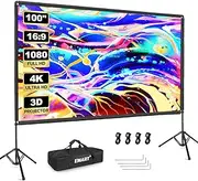 EMART Projector Screen and Stand 100inch, Portable Indoor Outdoor 16:9 4K HD Rear Front Movie Screens & Foldable Tripod with Carry Bag for Theater Home Backyard Movies