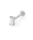 Push-In Stud Baguette Emerald Natural Diamond 14K Gold 18G Labret Ear Stud