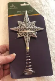 Vtg Silver Glitter Plastic 3D STAR Xmas TOPPER Ornament 5-8" FOR SM MINI TREE