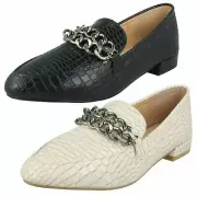 Spot On Ladies Wide Fit Croc Print Loafers