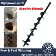 Post Hole Digger Auger 100mm Ground Drill Bit 800mm Deep Cast Steel Core w/Blade