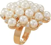 [Generic] Large CZ Pearl Statement Wedding Ring for Women Girls Vintage Crystal Faux Pearls Ball Flower Adjustable Big Open Band Wrap Ring Birthday Cocktail Party Ring Comfort Fit Exaggerated Jewelry