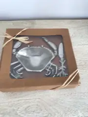 Crab-Shaped Pewter Metal Tidbit Server w/ Spreader-NIB from India
