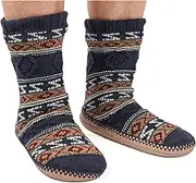 [cosyone1997] Men's Slipper Socks, Winter Cable Knit Non-Skid Warm Slipper Socks, Cozy Soft Indoor Socks with Fluffy Sherpa Lined