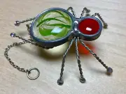 Spider Suncatcher Red Head Swirled Green Clear Thorax Unique Only One Available