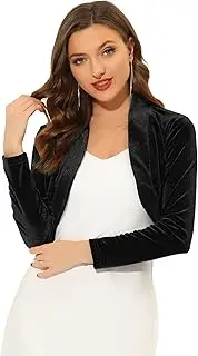 [Allegra K] Women's Long Sleeve Shrug Velvet Open Front Cropped Bolero Cardigan for Dresses