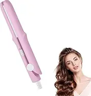 Mini Dual Purpose Curling Iron, 2 in 1 Portable Travel Mini Curling Wand & Flat Iron Hair Straightener (Pink)