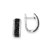 14k White Gold Black u0026 White Real Diamond Hinged Hoop Earrings