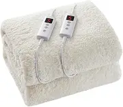Dual Control Electric Blanket Queen, Faux Sherpa Fleece 350GSM Heated Under Blanket with 10 Heat Settings & 1-9H Auto-Off, Fully Fitted Electric Mattress Pad, Overheat Protection, Machine Washable