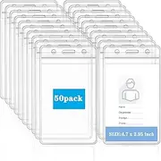 50 Pcs Waterproof ID Badge Holder, POIUNA Clear Plastic Name Badge ID Card Holders with Waterproof Resealable Zip, Plastic Name Tag Holder (50)
