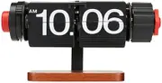 Retro Flip Clock Wooden, Vintage Flip Desk Clock, Mechanical Automatic Flip Clock with Alarm Clock for Home Tabletop Decor Living Room