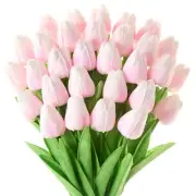 30 Pcs Tulips Artificial Flowers Fake Pink Flowers Latex Tulips Real Touch 13...