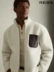 Reiss Ecru Lincoln Fleece Zip-Through Jacket (AD4465) | $350