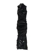 Alexander McQueen Laminated Gathered Sleeveless Dress IT40,IT44,IT42 black