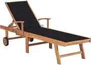 Sun Lounger with Black Cushion Solid Teak Wood