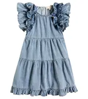 [Petite Amalie] Petite Amalie Ruffled cotton chambray dress Y 6 blue