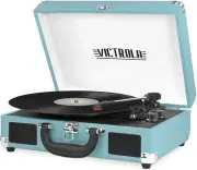Vintage 3-Speed Bluetooth Portable Record Player with Speakers - Turquoise