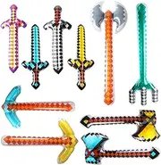 JXITON 10 Pack Jumbo Pixel Inflatable Toys,Assorted Large Size Blow up Sword Axe Pickaxe Trident for Halloween Carnival Cosplay Birthday Swimming Pool Beach Party Supplies