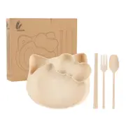 3Set Creative Environmental Protection Cute Cartoon-Shaped Wheat Straw Anti-Slip Children's Tableware Set Cartoon Cat Four Pieces Set
