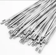 100-200Pcs 304 Stainless Steel Zip Ties Exhaust Wrap Coated Locking, Metal Cable