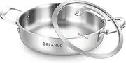 [DELARLO] Tri-Ply Stainless Steel Saute Pan With Lid 3 Quarts Kitchen Frying Pan，Skillets Induction Compatible Chef Cooking Pan Dishwasher & Oven Safe