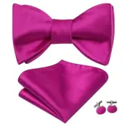 Silk Self Tie Bow Ties for Men Adjustable Men's Bowtie Handkerchief Rose Red
