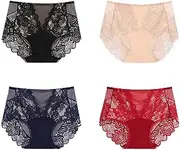 [FARZAH] Summer Plus Size Underwear Cotton and Lace Hipster Knickers Women' s Full Brief, Pack of 4 (Color : A, Size : XX-Large)