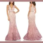 NWT $798 Mac Duggal [ 6 ] Embellished Ombre Plunge Neck Trumpet Gown #G1492