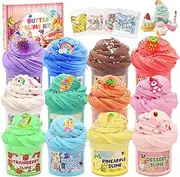 12Pack Butter Slime Kit with Scented DIY Slime for Girls and Boys, Super Soft, Non-Sticky Stress Relief Toy, Party Favors and Birthday Xmas Gift